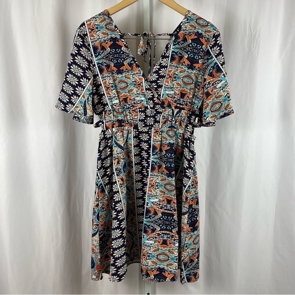 Shein Medium 6 Flowy Abstract Floral Print Dress Side Cut Outs Summer Vacation